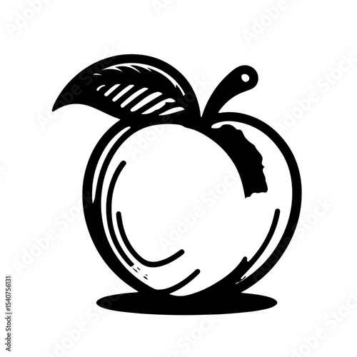 Peach with Leaf Line Art SVG