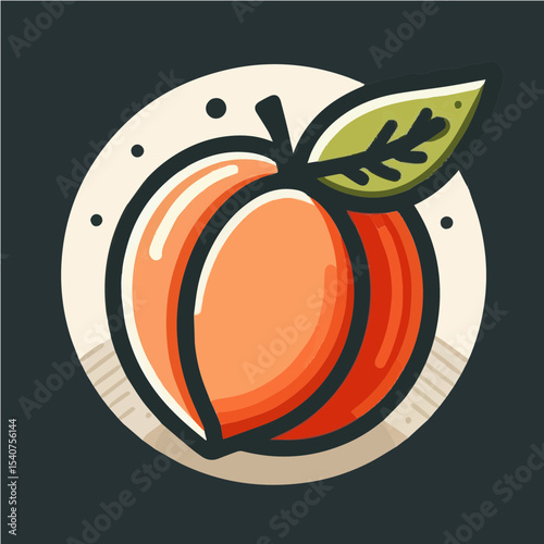 Peach with Leaf Line Art SVG