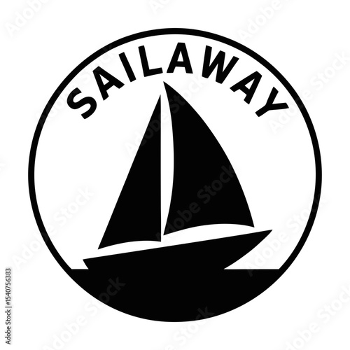 Sailboat in circle sail away silhouette isolated on white background