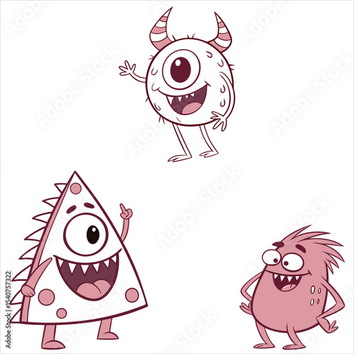 Funny pink baby monster cartoon character illustration with 