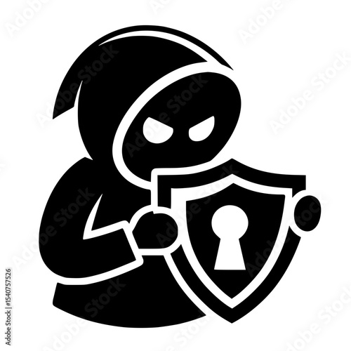 Minimalist Hacker Breaching Security Shield Silhouette – Black SVG Clipart