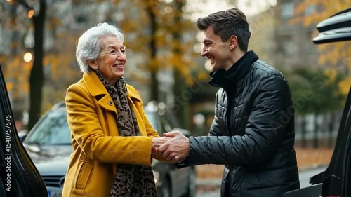 This footage shows a joyful encounter between an older woman and a young man. It highlights the beauty of intergenerational relationships and friendly assistance. Generative AI