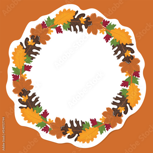 Wreath of autumn leaves. Sticker. Vector image of autumn decor with watercolor effect