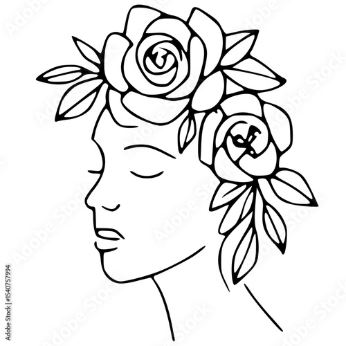 Women and flowers line art