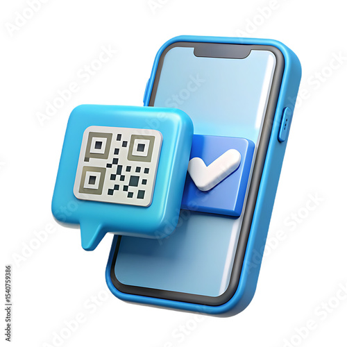 A modern smartphone displaying a qr code scan with a checkmark icon symbolizing success