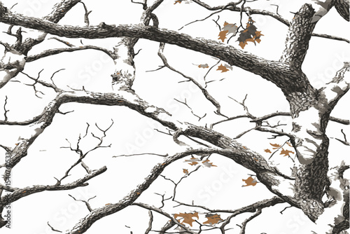 A seamless pattern of camouflage with tree branches, vector illustration, vector art, vector design, high resolution, on a white background.