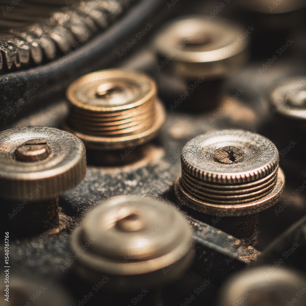 Obraz premium Closeup metal part and element of retro typewriter
