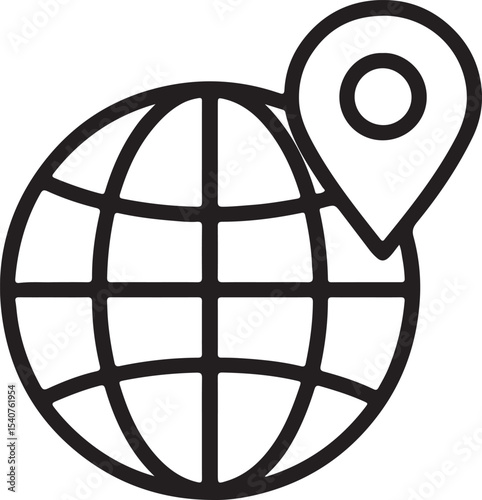 Global Positioning System (GPS) Location Icon World Map with Pinpoint Marker
