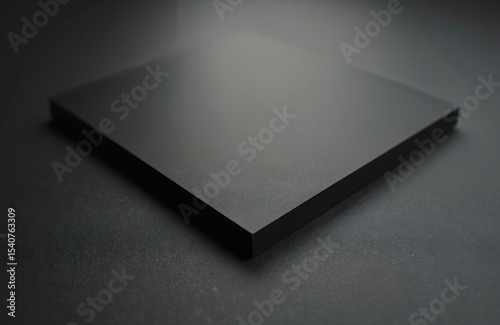Black acrylic sheet with non-reflective matte finish, background texture with selective focus. Modern design, dark surface with rough grain. Perfect for product presentation, advertising design