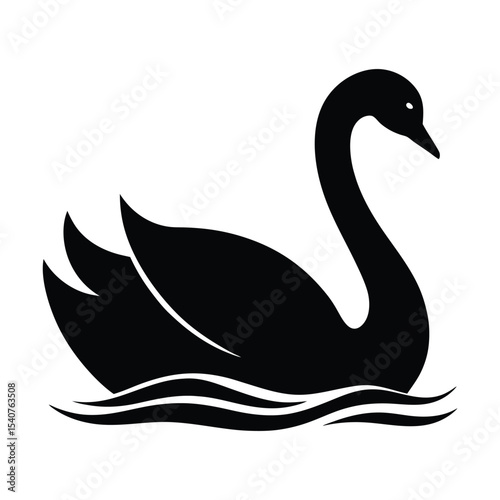 Elegant swan gliding peacefully on tranquil lake silhouette illustration