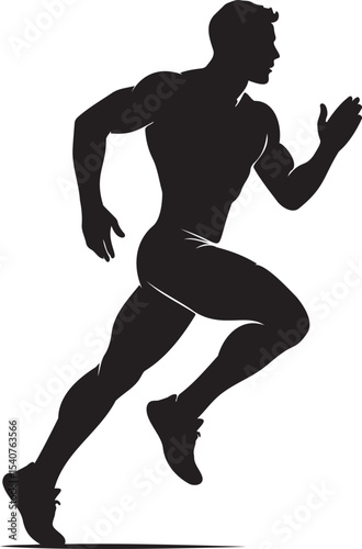 Silhouette of a muscular male athlete in dynamic sprinting pose, isolated on white background for sports and fitness concepts
