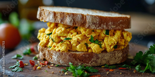 Curried egg sandwich on the table