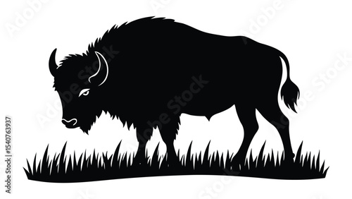 Roaming bison silhouette on open grassy plains wildlife strength silhouette illustration