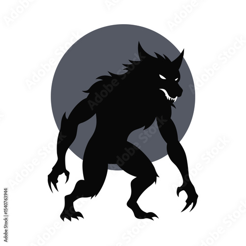 Werewolf mid transformation under full moon in mythic horror scene silhouette illustration