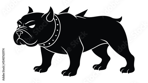 Tough bulldog wearing spiked collar with fierce stance silhouette illustration