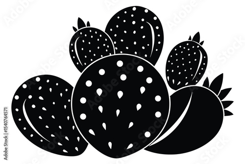 Monochromatic Prickly Pear Cactus Pad Cluster with Fruit Silhouette Graphic Design Element