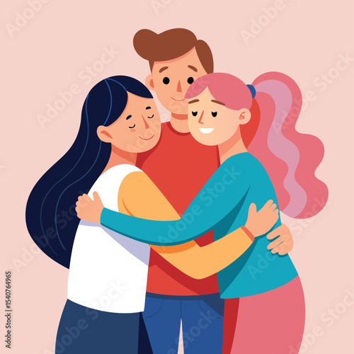 Three People Embracing in a Group Hug