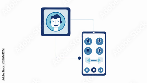 Illustration of a video call on a tablet connected to a smartphone with call controls shown on screen