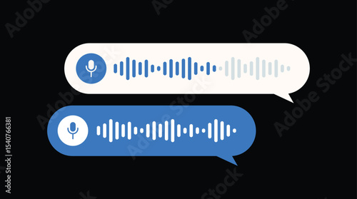 Black background Voice message audio chat interface and record Vector. Audio message. Voice and audio messages. pause button Record music player Mobile app sound wave. 