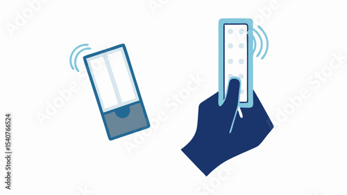 Illustration of a hand holding a remote control and another remote control on the left side