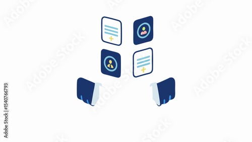 Wallpaper Mural Isometric view of hands presenting documents and profiles in a digital interface display Torontodigital.ca