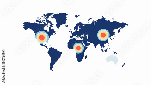 World map illustration with location markers in north america asia and africa regions shown clearly