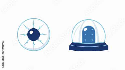Illustration showing a cartoon eye and a snow globe with a blue interior design element for decoration