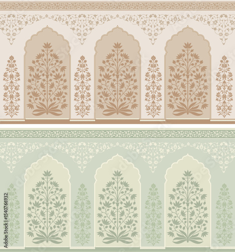 Traditional Mughal flower motif. Traditional wall decorative flower painting. Mughal wall paintings.