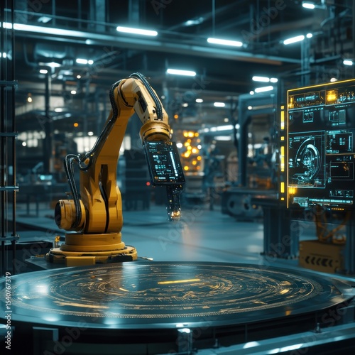 Futuristic Factory, Robotic Arm and Advanced Technology
