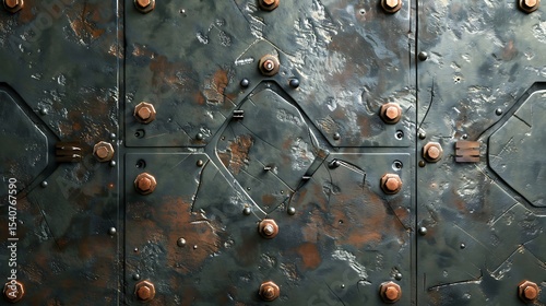 Textured metal surface with rivets and corrosion.