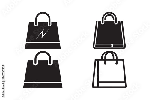 Shopping Bag Icon Set Minimalist Retail Tote and Store Purchase Vector Graphics