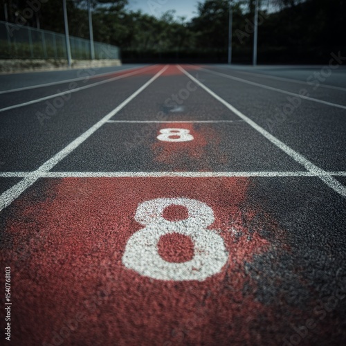 Running racetrack lane with number. Outdoor sport