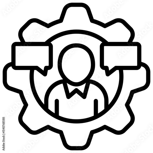 Workflow Lead Outline Style Icon - Gear with central figure and multiple document flows, indicating operational leadership