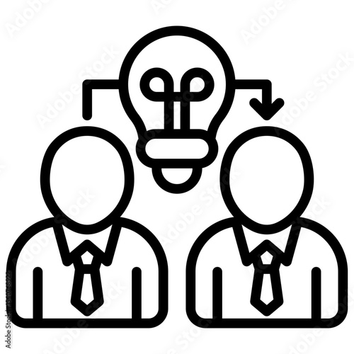 Shared Idea Outline Style Icon - Two people exchanging thoughts with a light bulb above, representing brainstorming or collaboration