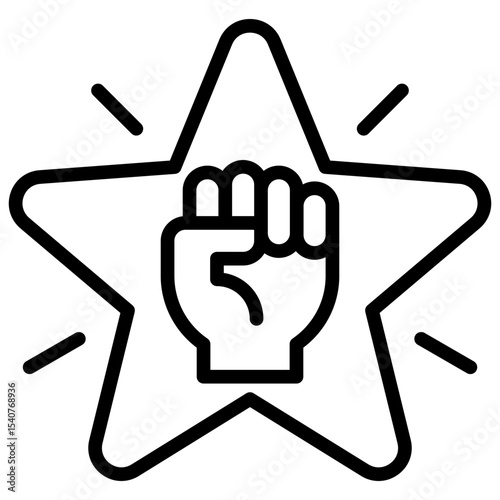 Star Power Outline Style Icon - A clenched fist in a star, representing strength, motivation, and standout performance