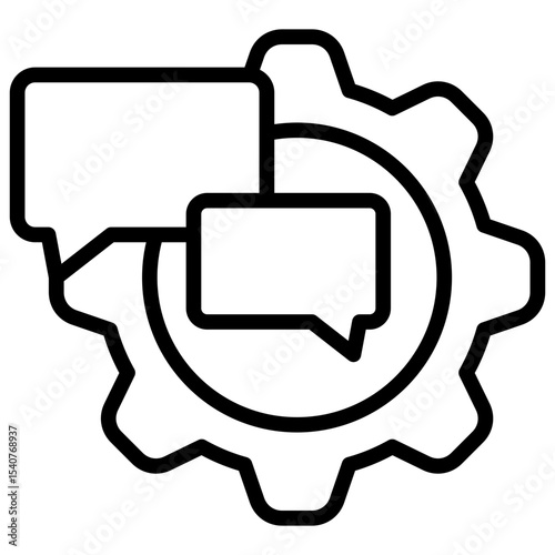 System Talk Outline Style Icon - Speech bubbles inside a gear, representing structured communication or technical discussion