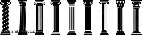 Collection of ancient greek roman architecture columns vector illustration design element set isolated on white
