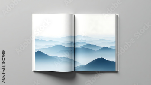 Open book mockup with mountain image