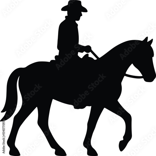 Silhouette cowboy riding horse equestrian sport black vector illustration