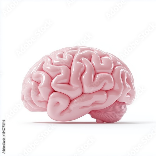 Detailed view of a human brain model showing intricate folds and structures on a white background during a scientific study