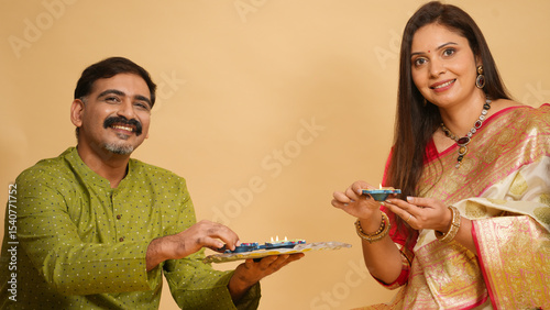 Indian Family celebrating Festival,Diwali