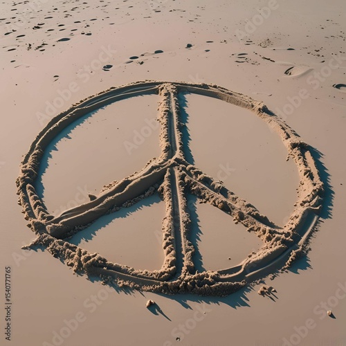 Peace symbol in sand on a beach