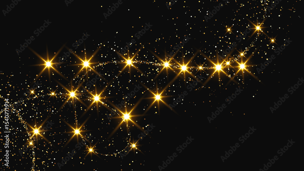 Fototapeta premium Gold glittering confetti wave and stardust