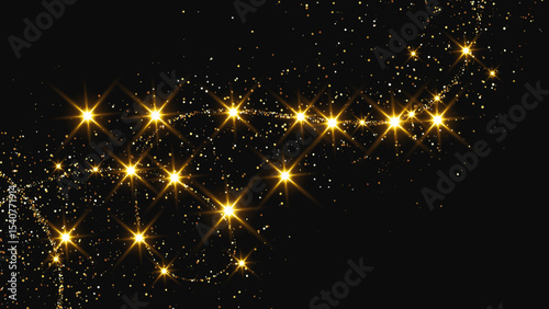 Gold glittering confetti wave and stardust