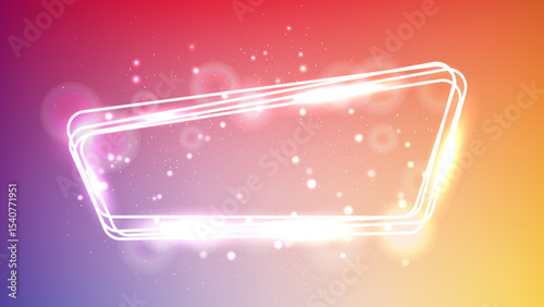 Neon rounded frame with shining effects and sparkles
