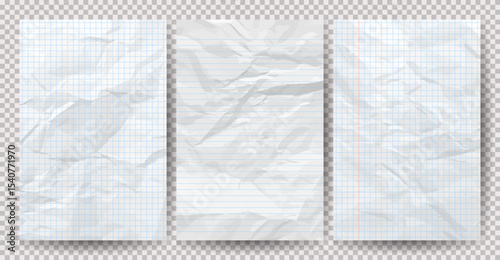 Set of white clean crumpled papers