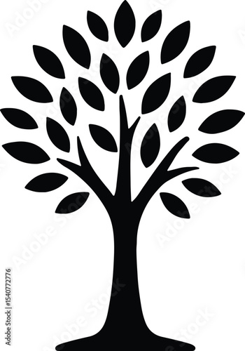 Silhouette deciduous tree black monochrome vector illustration