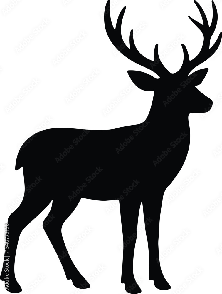 Obraz premium Silhouette deer with antlers black and white vector illustration