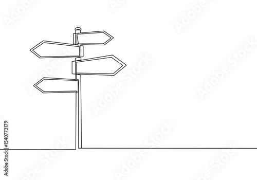 A minimalist line drawing of a signpost with four blank arrow signs pointing in different directions