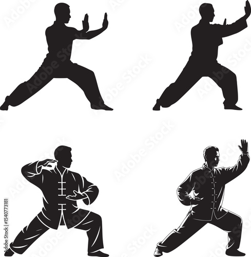 Tai chi chuan silhouettes martial arts poses. eps-10